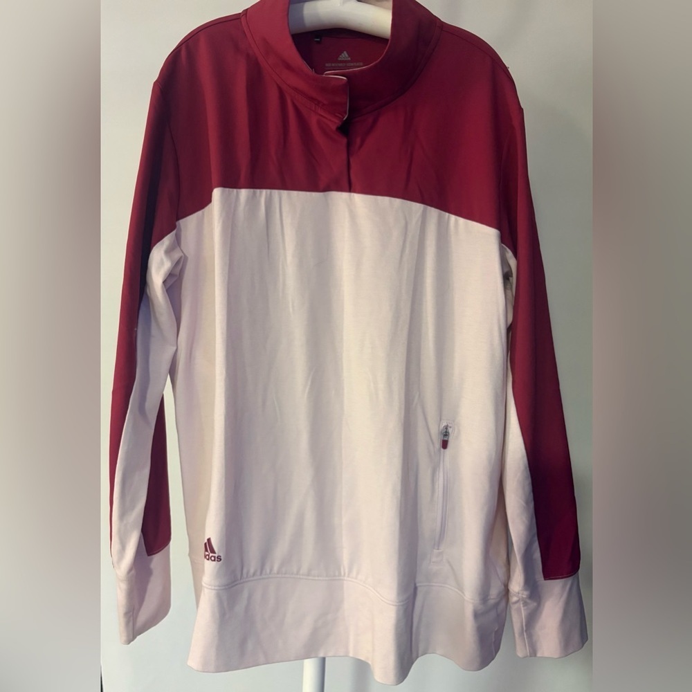 Adidas Women’s Maroon and White 3/4 Zip Longsleeve Shirt